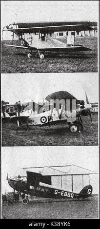 Une sélection d'avions britanniques "moderne" en 1924 - Vickers Viget - Fairey Fly Catcher (un plan du navire avec flotteurs en option) et un Napier Lion commerciale Banque D'Images