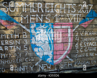 Dessin à la craie, About Summer Eights Inter College Rowing, Balliol College, Oxford, Oxfordshire, Angleterre, UK, GB. Banque D'Images