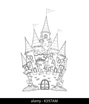 Château contour. Contours croquis du château. Les contours du château sur un fond blanc. Illustration de Vecteur