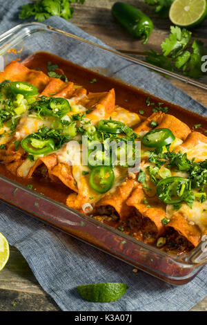 Des enchiladas de boeuf avec sauce rouge et coriandre Banque D'Images