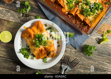 Des enchiladas de boeuf avec sauce rouge et coriandre Banque D'Images