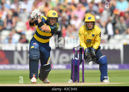 Glamorgan's Colin Ingram les chauves-souris au cours de la NatWest T20 Blast finale Journée à Edgbaston, Birmingham. Banque D'Images