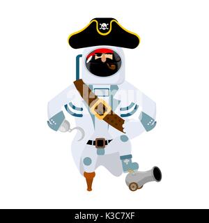 Pirate de l'espace. L'obstruction spaceman. pilzmarmelade Cosmonaut in protective suit. rover astronaute en casque. Cache et des fumeurs pipe. pirates pac. Un os Illustration de Vecteur