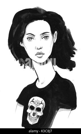 Girl in black t shirt Banque D'Images