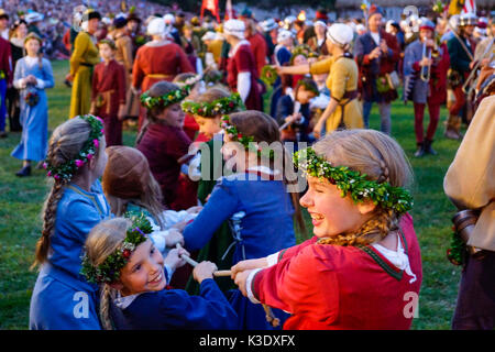 Jeux médiévaux au cours de la Landshuter Hochzeit (festival) à Landshut, Thuringe, Bavière, Allemagne, Banque D'Images