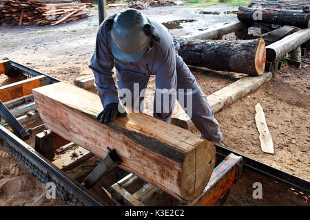 Le Chili, Santiago, Araucania, les Mapuche, commerce équitable, bois, moulin à scie, Carpenter, a vu, Banque D'Images