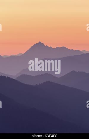 Vue depuis le Brauneck sur les montagnes Wendelstein dans la Mangfall (Mangfallgebirge), l'est des contreforts des Alpes bavaroises, Lenggries, Haute-Bavière, Bavière, Allemagne, Banque D'Images