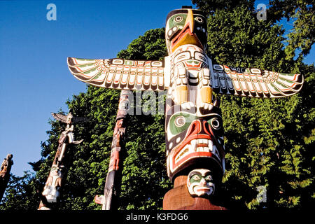 Totem-polonais dans le parc Stanley, Vancouver, Canada Banque D'Images