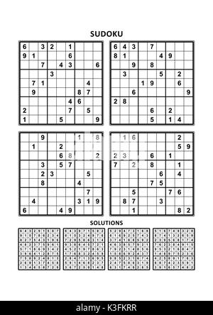 Quatre puzzles de sudoku de confortable (facile, mais pas très facile), convient pour des livres en gros caractères, réponses incluses. Set 6. Illustration de Vecteur