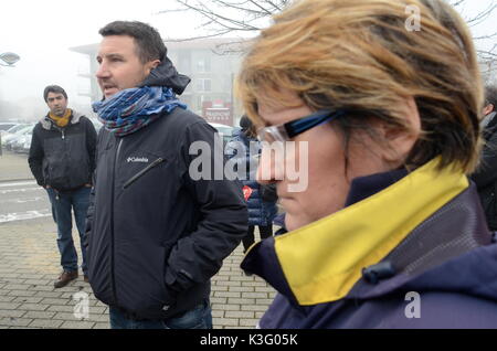 Olivier Besancenot soutient les postiers en grève à Meyzieu, France Banque D'Images