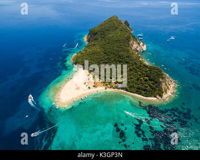 Vue aérienne de l'île de Marathonisi à Zakynthos (Zante), l'île en Grèce Banque D'Images