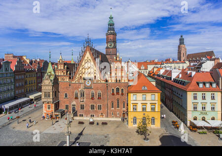 Pologne, Wroclaw, la place du marché, Hôtel de Ville, Rynek Banque D'Images