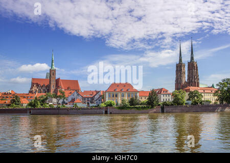 Pologne, Wroclaw, l'île de la Cathédrale, Holly Cross Church et cathédrale Saint-Jean-Baptiste. Banque D'Images