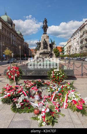 Pologne, Cracovie, Ville Matejki Square, Monument Grunwald Banque D'Images