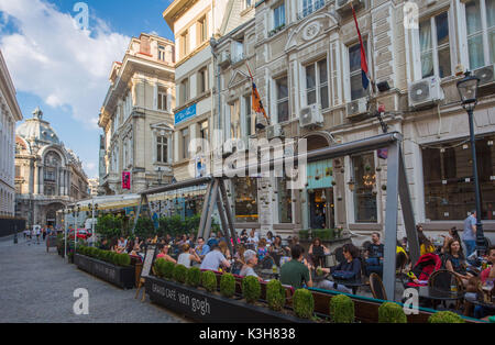 Roumanie, Bucarest ville, Bucarest - la vieille ville, Lipstani terrasses de rue Banque D'Images