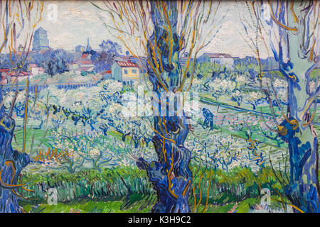 Germany, Bavaria, Munich, le nouveau musée Pinakothek (Neue Pinakothek), la peinture intitulée 'Vue d'Arles Blick auf (Arles) de Vincent van Gogh datée 1889 Banque D'Images