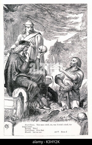 Scène 1 La Loi V HAMLET Hamlet, Horatio, fossoyeur et le crâne d'Yorick *** *** Local Caption Illustration par H C Selous Banque D'Images