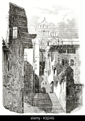 Vue ancienne du Puy-en-Velay et la cathédrale en arrière-plan, Auvergne, France. Par auteur non identifié, publié le Magasin Pittoresque, Paris, 1838 Banque D'Images