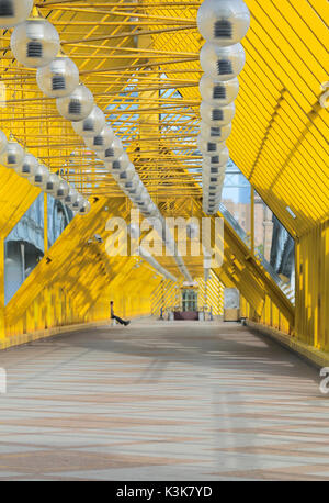 Résumé et perspective vue sur la passerelle pour piétons. Pont sur rivière Moskva, situé entre Le Parc Gorky et Luzhniki de Moscou. Banque D'Images