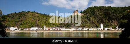 Allemagne, Rhénanie-Palatinat, Sankt-Goarshausen, (Burg) Château de Katz, le Rhin romantique inscrite au Patrimoine Mondial de l'UNESCO Banque D'Images