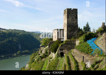 Allemagne, Rhénanie-Palatinat, Kaub, (Burg) Château Gutenfels, le Rhin romantique inscrite au Patrimoine Mondial de l'UNESCO Banque D'Images