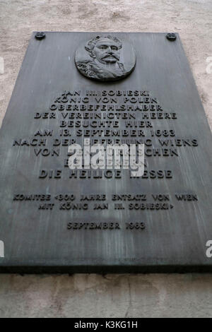 L'Europe, Autriche, Vienne, capitale, plaque commémorative de Jean III Sobieski, roi de Pologne Banque D'Images