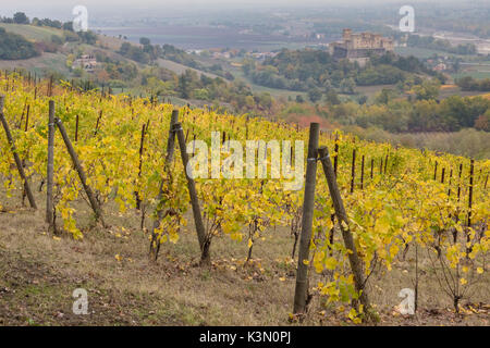 L'automne au château de Torrechiara, Langhirano, district de Parme, Emilie-Romagne, Italie. Banque D'Images