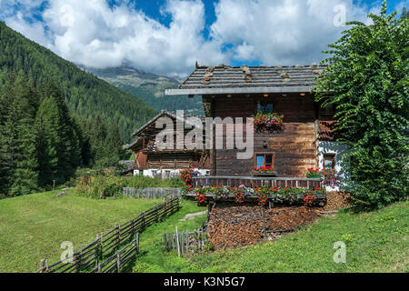 Val d'Ultimo/Ulten valley, le Tyrol du Sud, Italie. Vieilles fermes typiques Banque D'Images