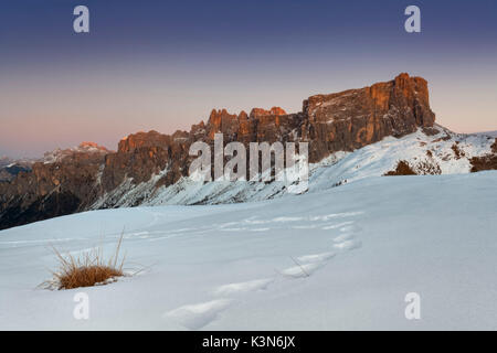 L'Europe, Italie, Vénétie, Italie. Lastoni di a Rapp en hiver dans les collines autour de Giau pass, Dolomites. Banque D'Images