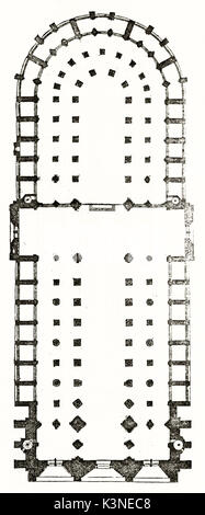 Planimétrie antique de Notre-Dame de Paris, France. Orientend Vertical illustration noir et blanc ! Par auteur non identifié publié le magasin pittoresque Paris 1839 Banque D'Images