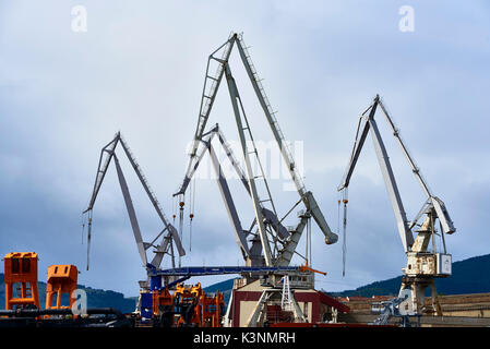 Grues de chantier naval, Gascogne, Pays Basque, Espagne, Europe Banque D'Images