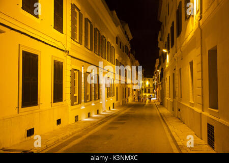 Nuit rue à Mahon Menorca Banque D'Images