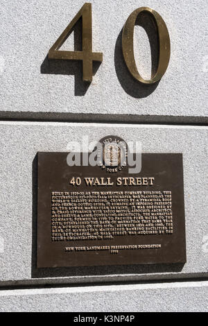 Façade de l'immeuble trump, 40 Wall Street, New York, USA Banque D'Images