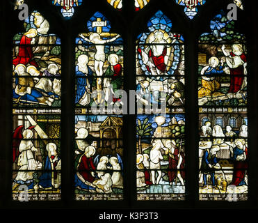 Des scènes de la vie du Christ vitrail, Eglise Sainte-marie Madeleine, Broadwas, Worcestershire, Angleterre, RU Banque D'Images