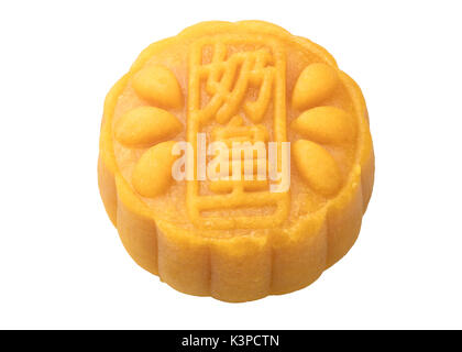 Mooncake handmad isolé sur fond blanc en pleine profondeur de champ à chemin de détourage. Banque D'Images