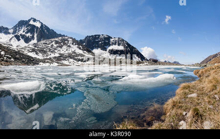 Vue panoramique de Lago Rotondo en été décongeler Malga Val Parc Régional de l'Adamello province de Brescia Lombardie Italie Europe Banque D'Images