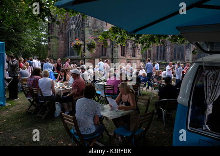 Nantwich, Cheshire, Festival de la gastronomie, fromage, boisson, annuel, ville du marché, bâtiments noir et blanc, Elizabethan, ancien, Histoire, Historique, tôt. Banque D'Images