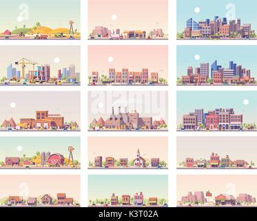 Vector set paysages poly bas Illustration de Vecteur