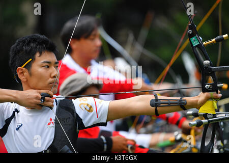 Tokyo, Japon. Credit : MATSUO. Sep, 2017 3. Tomohiro Ueyama : tir à l'ARC 2017 Championnats du Japon Para Tir à l'Arc classique individuel ouvert à Koganei park à Tokyo, Japon. Credit : MATSUO .K/AFLO SPORT/Alamy Live News Banque D'Images