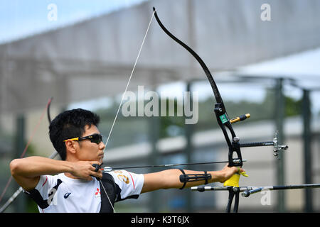 Tokyo, Japon. Credit : MATSUO. Sep, 2017 3. Tomohiro Ueyama : tir à l'ARC 2017 Championnats du Japon Para Tir à l'Arc classique individuel ouvert à Koganei park à Tokyo, Japon. Credit : MATSUO .K/AFLO SPORT/Alamy Live News Banque D'Images