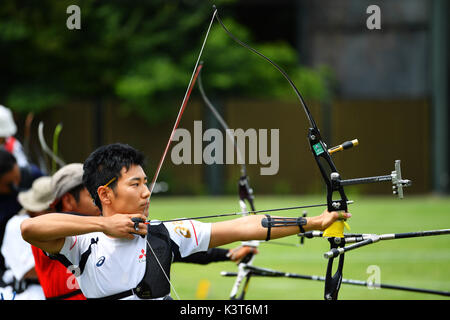 Tokyo, Japon. Credit : MATSUO. Sep, 2017 3. Tomohiro Ueyama : tir à l'ARC 2017 Championnats du Japon Para Tir à l'Arc classique individuel ouvert à Koganei park à Tokyo, Japon. Credit : MATSUO .K/AFLO SPORT/Alamy Live News Banque D'Images