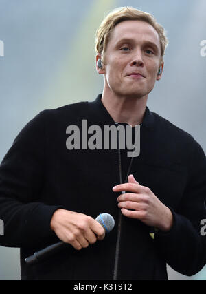 Berlin, Allemagne. 06Th Sep 2017. Matthias Schweighoefer effectue sur le jardin d'été de l'IFA de l'électronique étape juste IFA de Berlin, Allemagne, 03 septembre 2017. Photo : Britta Pedersen/dpa-Zentralbild/dpa/Alamy Live News Banque D'Images