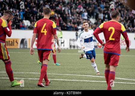 Mal Pais, Costa Rica. 06Th Sep 2017. Îles Féroé, Torshavn - septembre 3, 2017. Jonas Tor rural (2) des îles Féroé vu au cours de la qualification de la Coupe du monde entre les îles Féroé et l'Andorre à Torsvoellur Stadion à Torshavn. Gonzales : Crédit Photo/Alamy Live News Banque D'Images