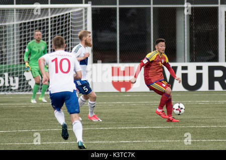 Mal Pais, Costa Rica. 06Th Sep 2017. Îles Féroé, Torshavn - septembre 3, 2017. Alex Martinez (16) d'Andorre vu au cours de la qualification de la Coupe du monde entre les îles Féroé et l'Andorre à Torsvoellur Stadion à Torshavn. Gonzales : Crédit Photo/Alamy Live News Banque D'Images