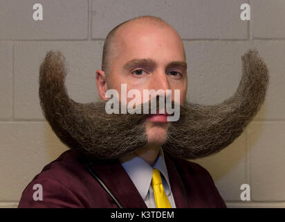 Austin, Texas, États-Unis. 06Th Sep 2017. MJ JOHNSON, un concurrent, à la barbe et moustache 2017 Championnats du monde. Organisé cette année par l'Austin les cheveux du visage Club, le championnat a attiré plus de 700 concurrents dans 27 catégories de la pilosité faciale et le style. Crédit : Brian Cahn/ZUMA/Alamy Fil Live News Banque D'Images