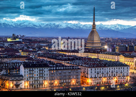 Turin, Piémont, Italie. paysage urbain à partir de la Monte dei Cappuccini Banque D'Images