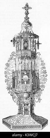 Illustration de l'ancien grand ostensoir dans la cathédrale de Barcelone. Par auteur non identifié, publié le Magasin Pittoresque, Paris, 1841 Banque D'Images