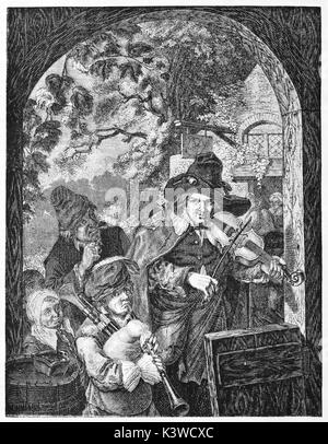 Les Musiciens ambulants (buskers) vieille illustration, créé byD'Alençon après Dietrich et Wille. Publié le Magasin Pittoresque, Paris, 1841 Banque D'Images