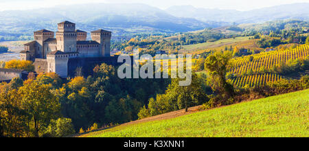 Torrechiara impressionnant château médiéval,Emilia Romagna,Italie. Banque D'Images