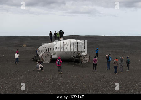 Solheimasandur Site de l'accident, où un avion de la Marine américaine a atterri en catastrophe en 1973. Banque D'Images